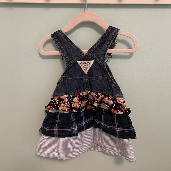 Oshkosh B'Gosh Vestback Tiered Floral Plaid Overall Dress - Picture 5 of 8